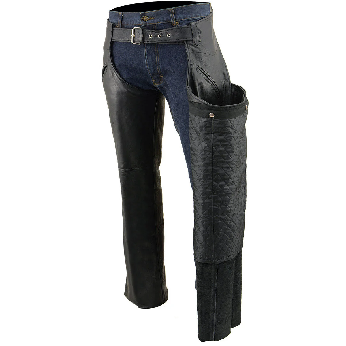 Milwaukee Leather Chaps for Men's Black Leather Slash Pocket- Snap Out Thermal Lined Motorcycle Riders Chap- SH1103 - Image 6