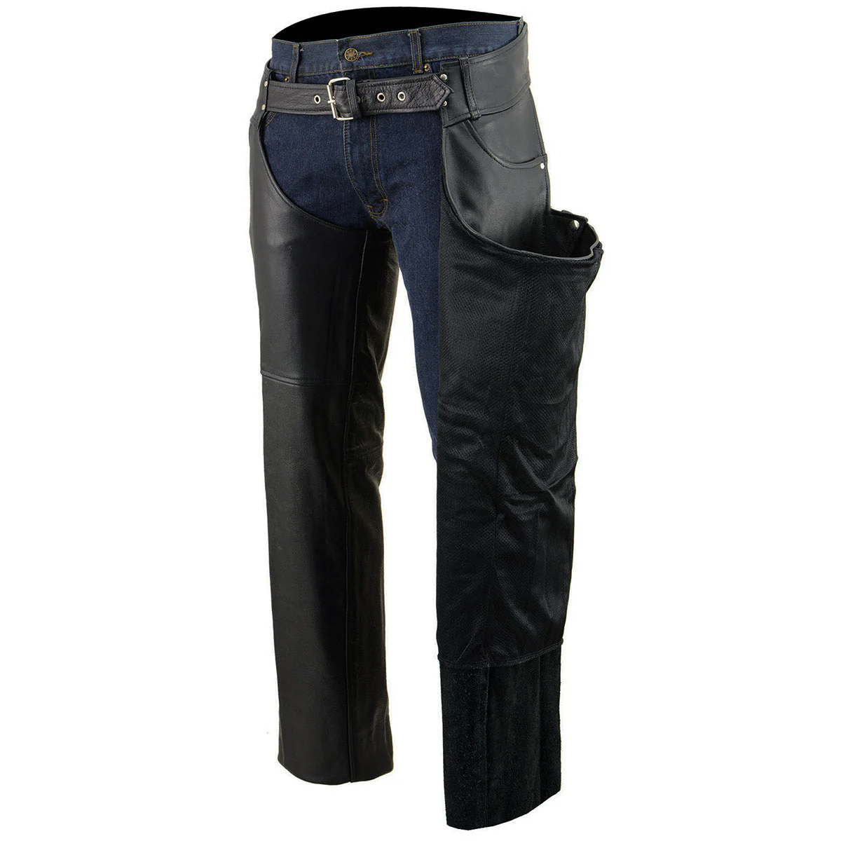 Milwaukee Leather Chaps for Men's Black Premium Leather - Classic Jean Style Pockets Motorcycle Chap - SH1101TALL - Image 5