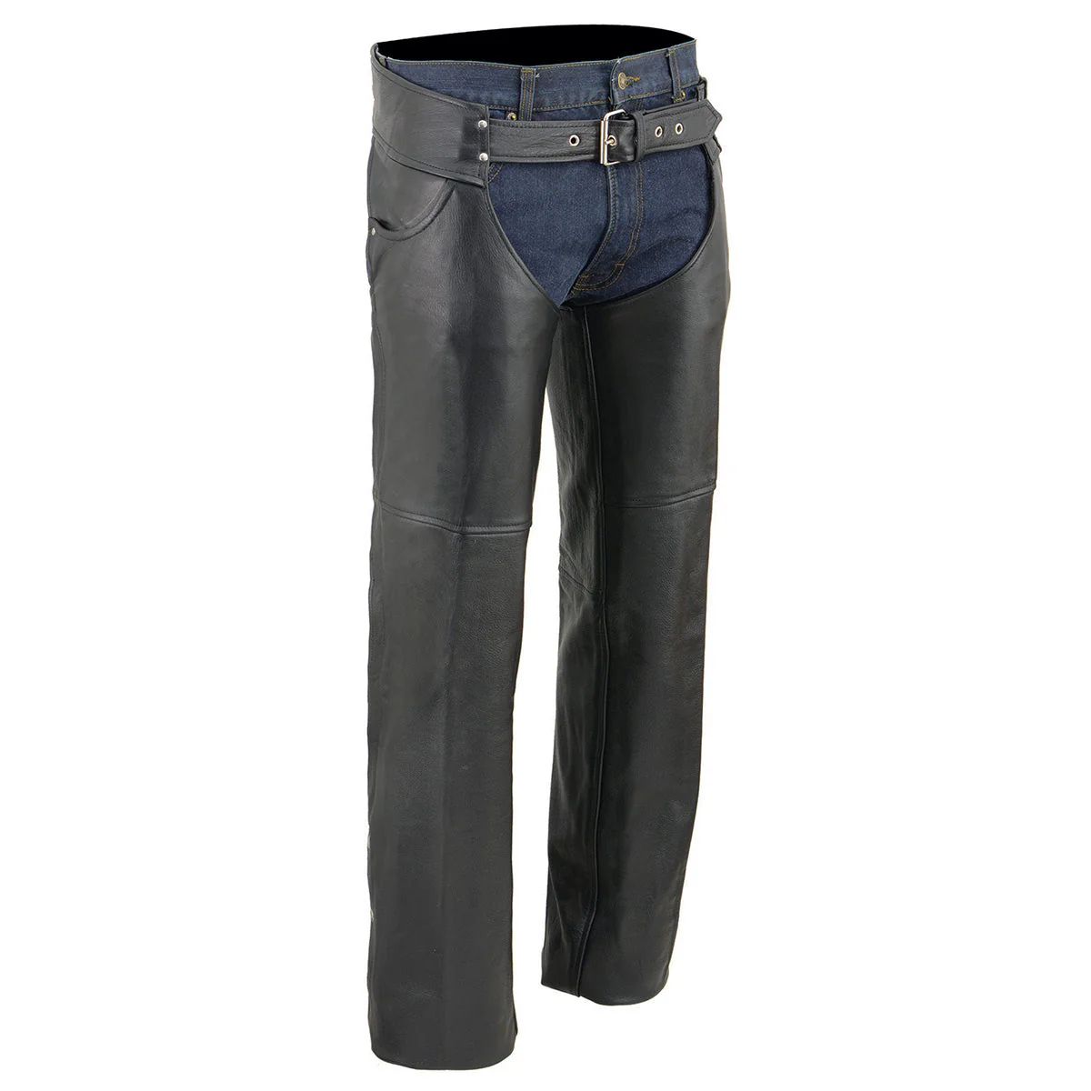 Milwaukee Leather Chaps for Men's Black Premium Leather- Classic Jean Style Pockets Motorcycle Riders Chap- LKM5781 - Image 4
