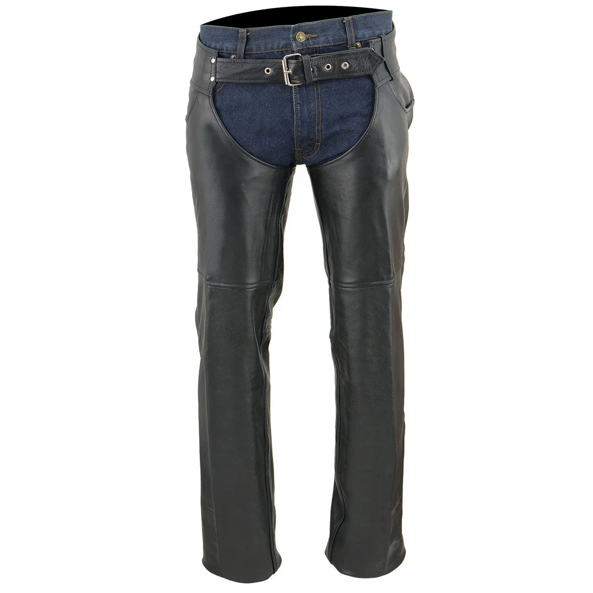 Milwaukee Leather Chaps for Men's Black Premium Leather- Classic Jean Style Pockets Motorcycle Riders Chap- LKM5781 - Image 5