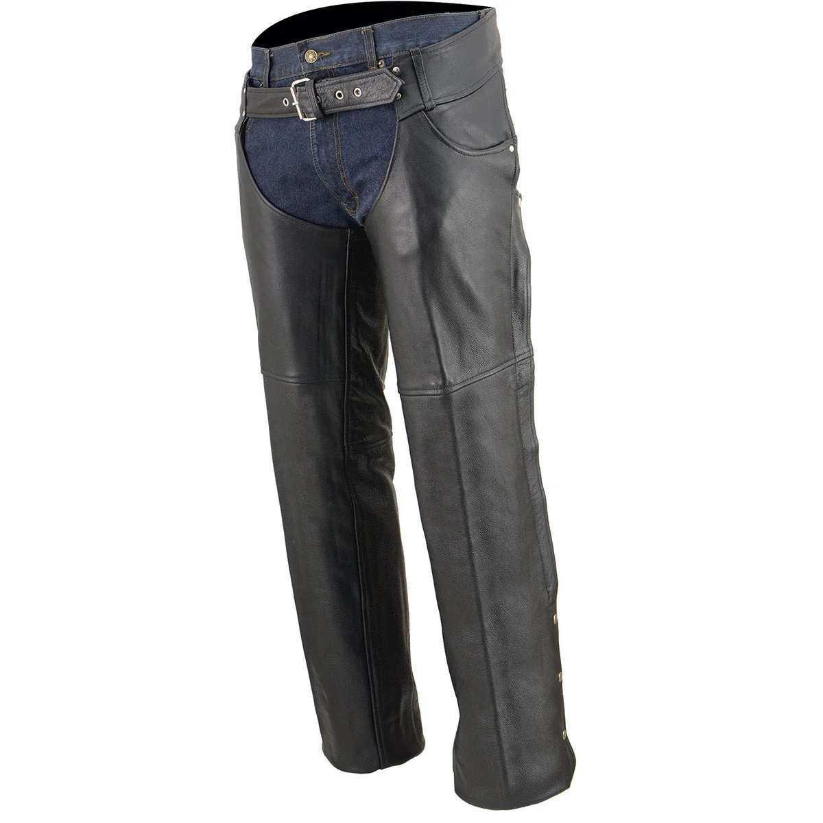 Milwaukee Leather Chaps for Men's Black Premium Leather- Classic Jean Style Pockets Motorcycle Riders Chap- LKM5781 - Image 6