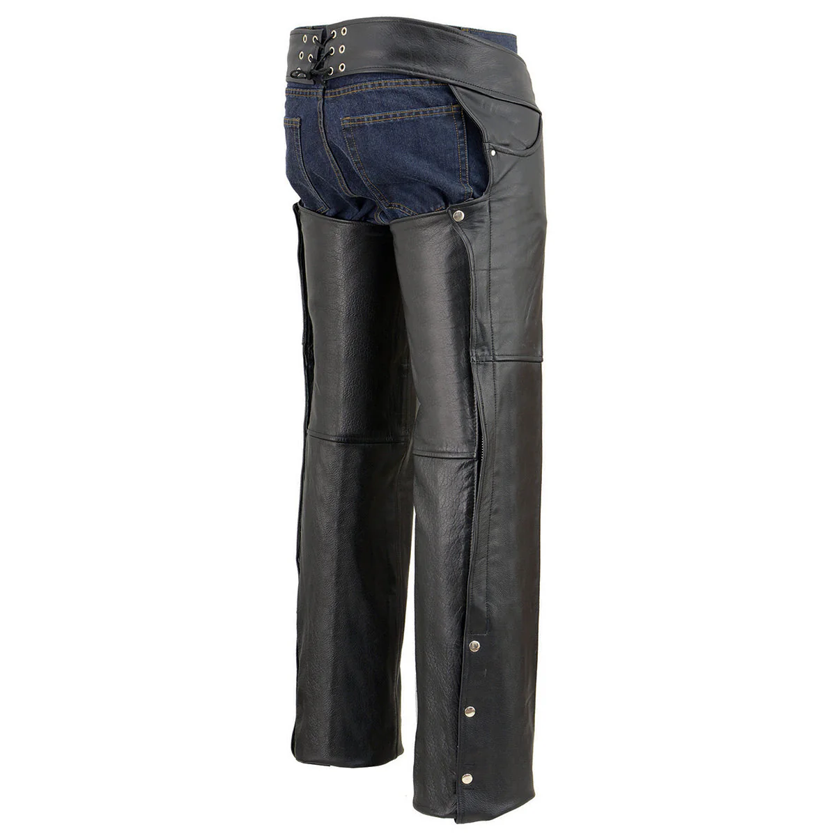 Milwaukee Leather Chaps for Men's Black Premium Leather- Classic Jean Style Pockets Motorcycle Riders Chap- LKM5781 - Image 7