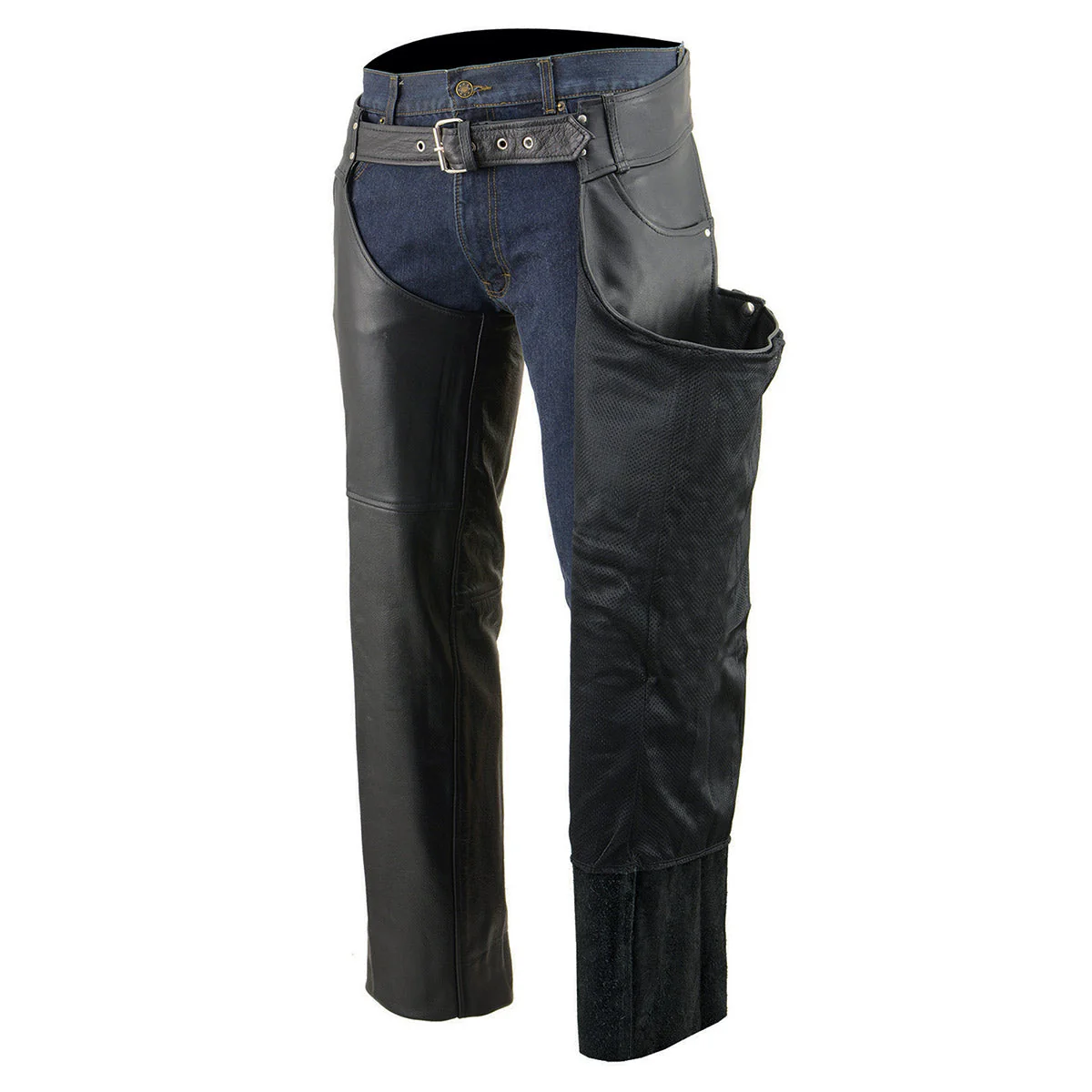 Milwaukee Leather Chaps for Men's Black Premium Leather- Classic Jean Style Pockets Motorcycle Riders Chap- LKM5781 - Image 8