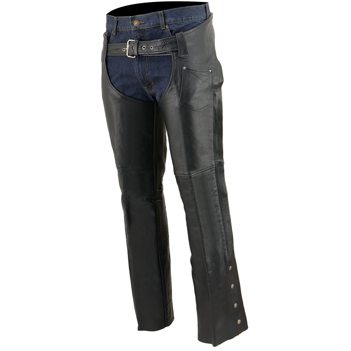 Milwaukee Leather Chaps for Men's Black Premium Leather Fully Lined - Coin Pocket Motorcycle Riders Chap - SH1115 - Image 6