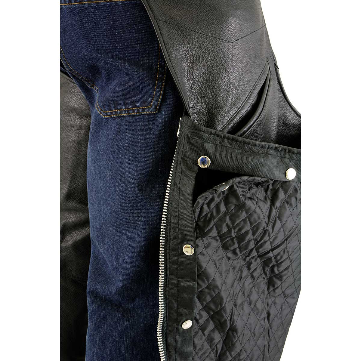 Milwaukee Leather Chaps for Men's Black Premium Leather Motorcycle Chaps w/ Snap Out Thermal Liner-Slash Pocket-ML1103 - Image 11