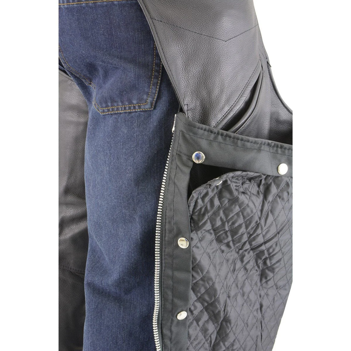 Milwaukee Leather Chaps for Men's Black Premium Leather Motorcycle Chaps w/ Snap Out Thermal Liner-Slash Pocket-ML1103 - Image 4