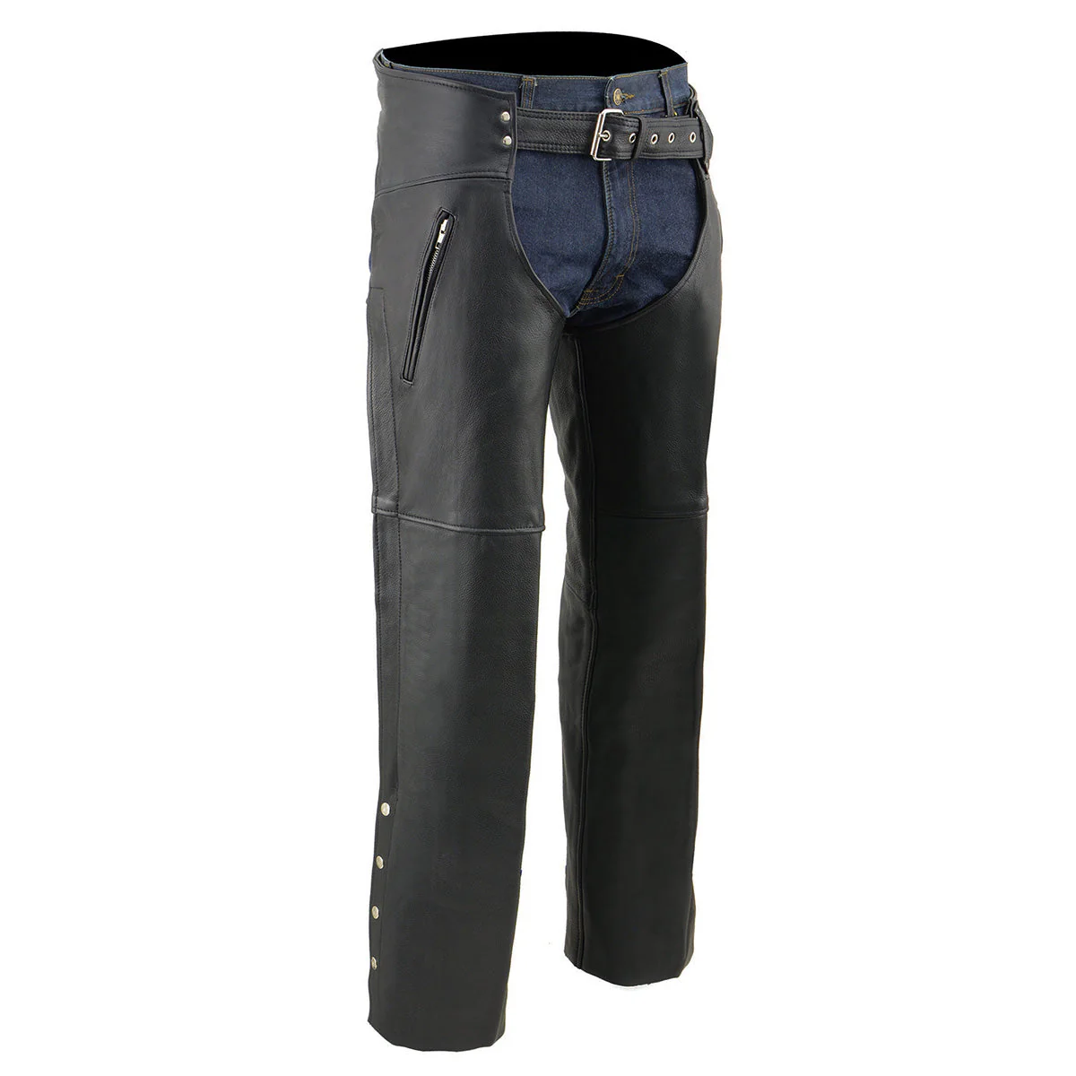 Milwaukee Leather Chaps for Men's Black Prime Leather Zipped Thigh Pocket-Mesh Lined Motorcycle Rider Chap-SH1190 - Image 3