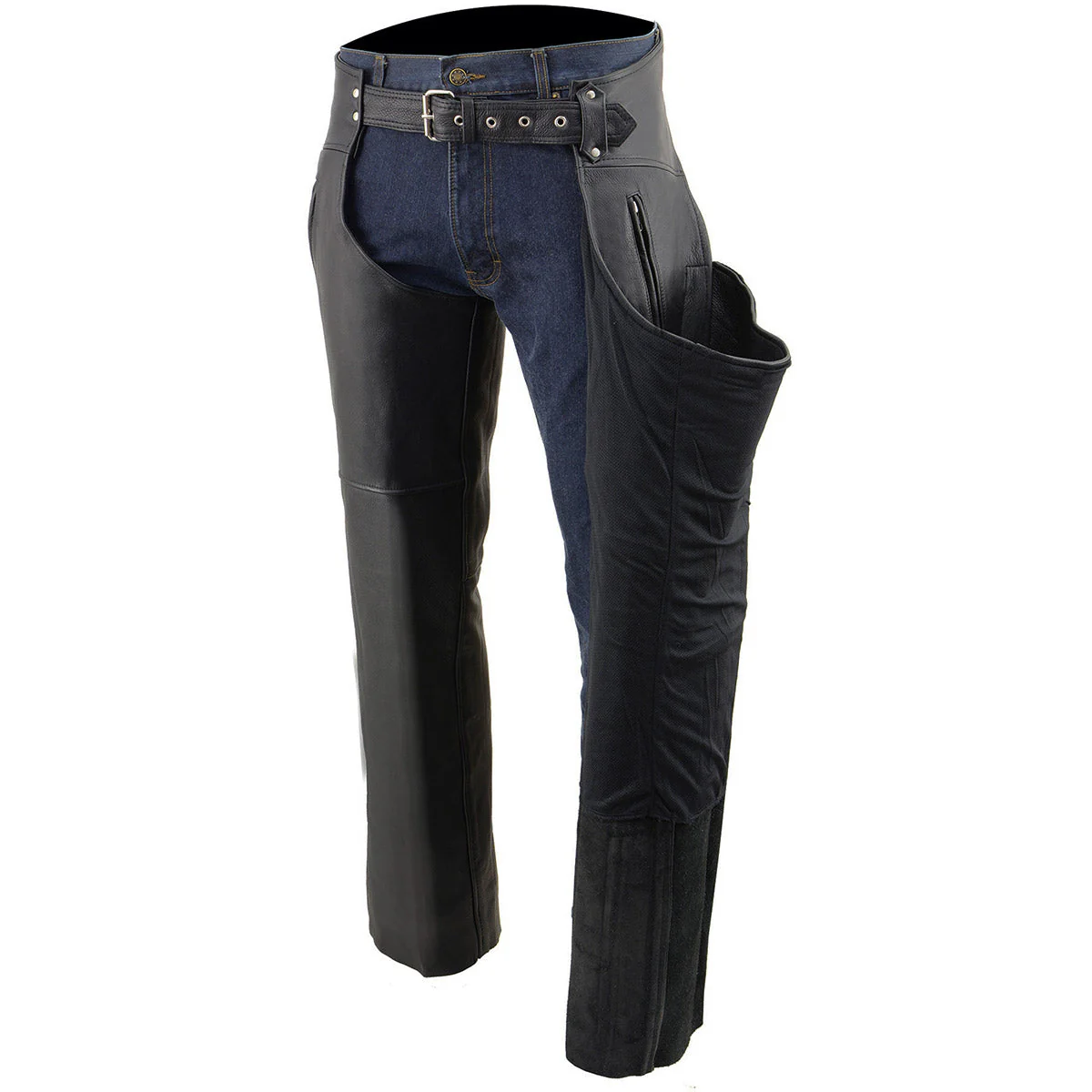 Milwaukee Leather Chaps for Men's Black Prime Leather Zipped Thigh Pocket-Mesh Lined Motorcycle Rider Chap-SH1190 - Image 6