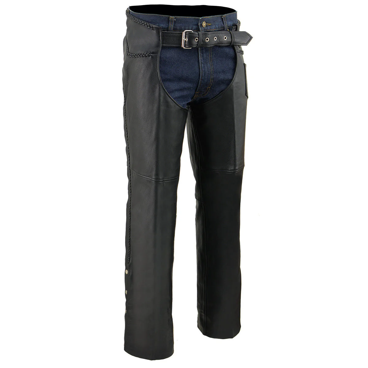 Milwaukee Leather Chaps for Men's Black Thick Braided Premium Leather Motorcycle Chaps w/ Front Coin Pocket-ML1135 - Image 3