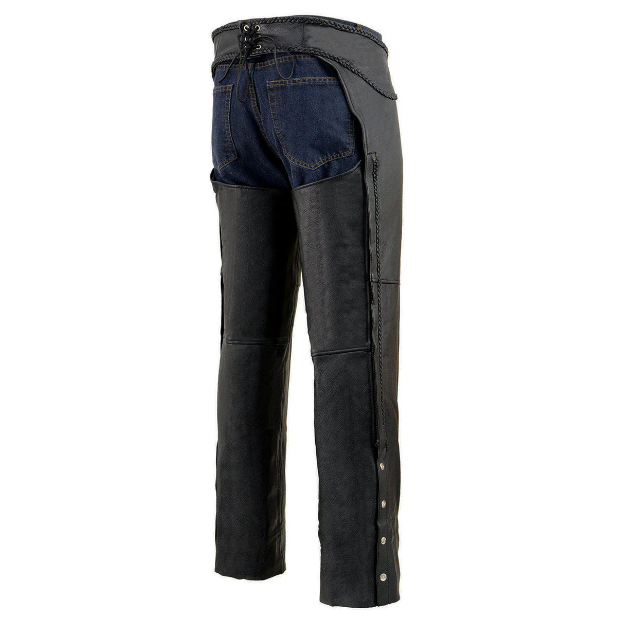 Milwaukee Leather Chaps for Men's Black Thick Braided Premium Leather Motorcycle Chaps w/ Front Coin Pocket-ML1135 - Image 4