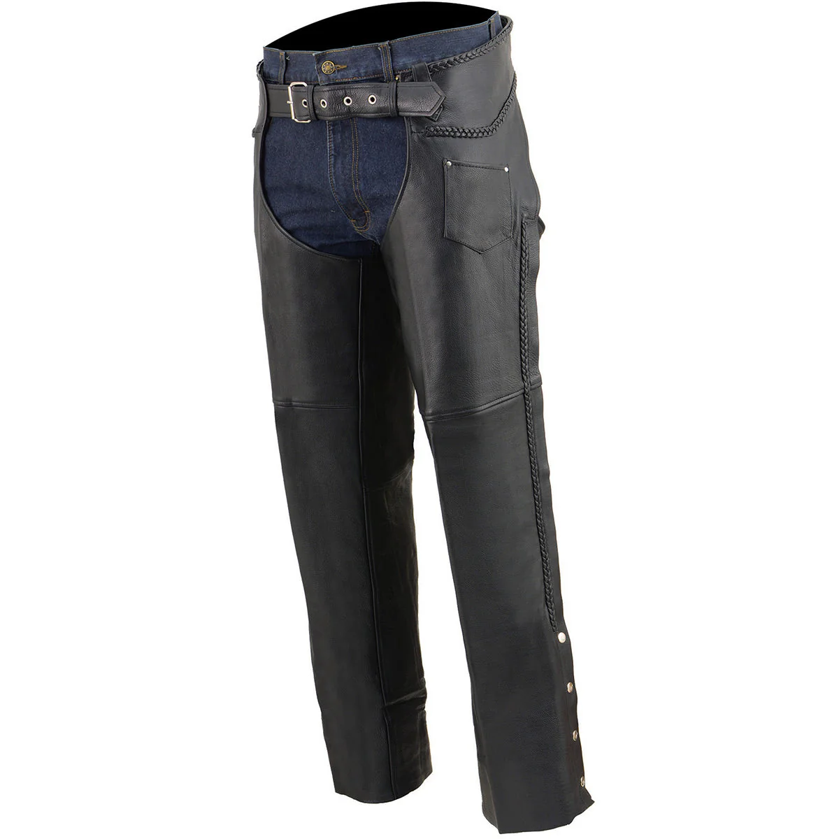 Milwaukee Leather Chaps for Men's Black Thick Braided Premium Leather Motorcycle Chaps w/ Front Coin Pocket-ML1135 - Image 6