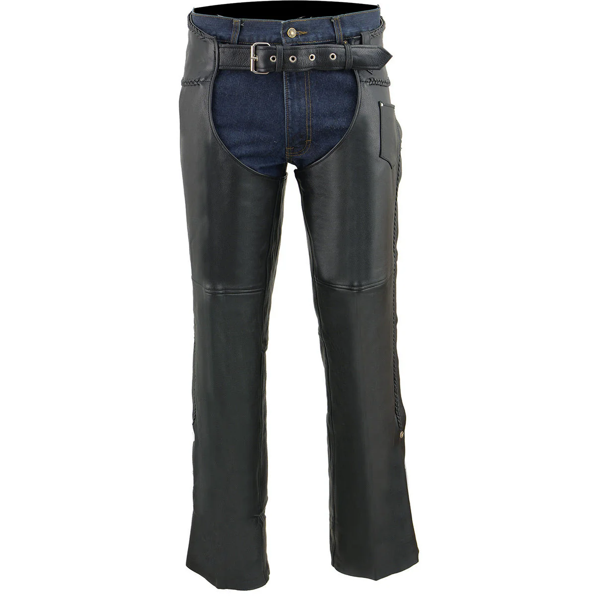 Milwaukee Leather Chaps for Men's Black Thick Braided Premium Leather Motorcycle Chaps w/ Front Coin Pocket-ML1135 - Image 7