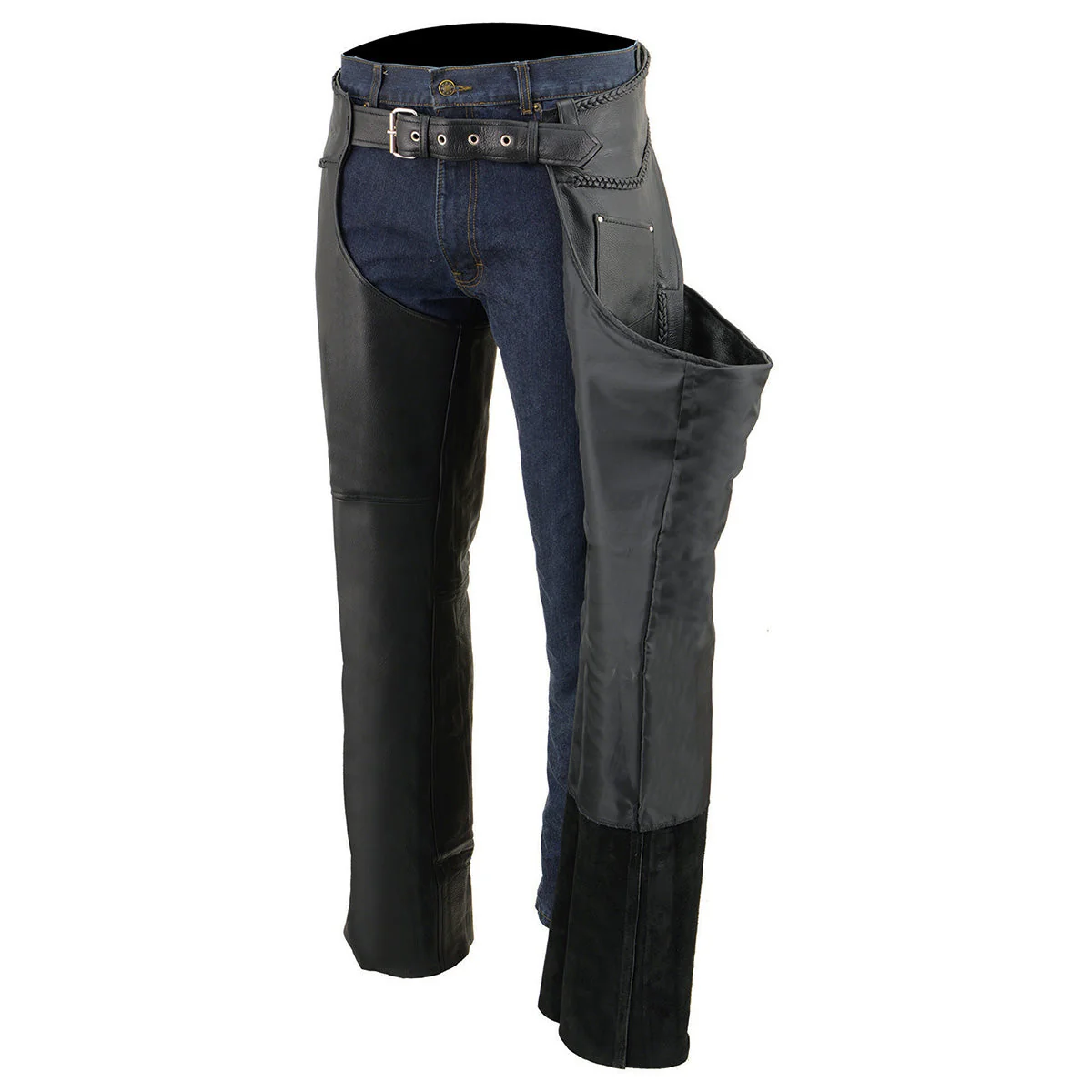 Milwaukee Leather Chaps for Men's Black Thick Braided Premium Leather Motorcycle Chaps w/ Front Coin Pocket-ML1135 - Image 8