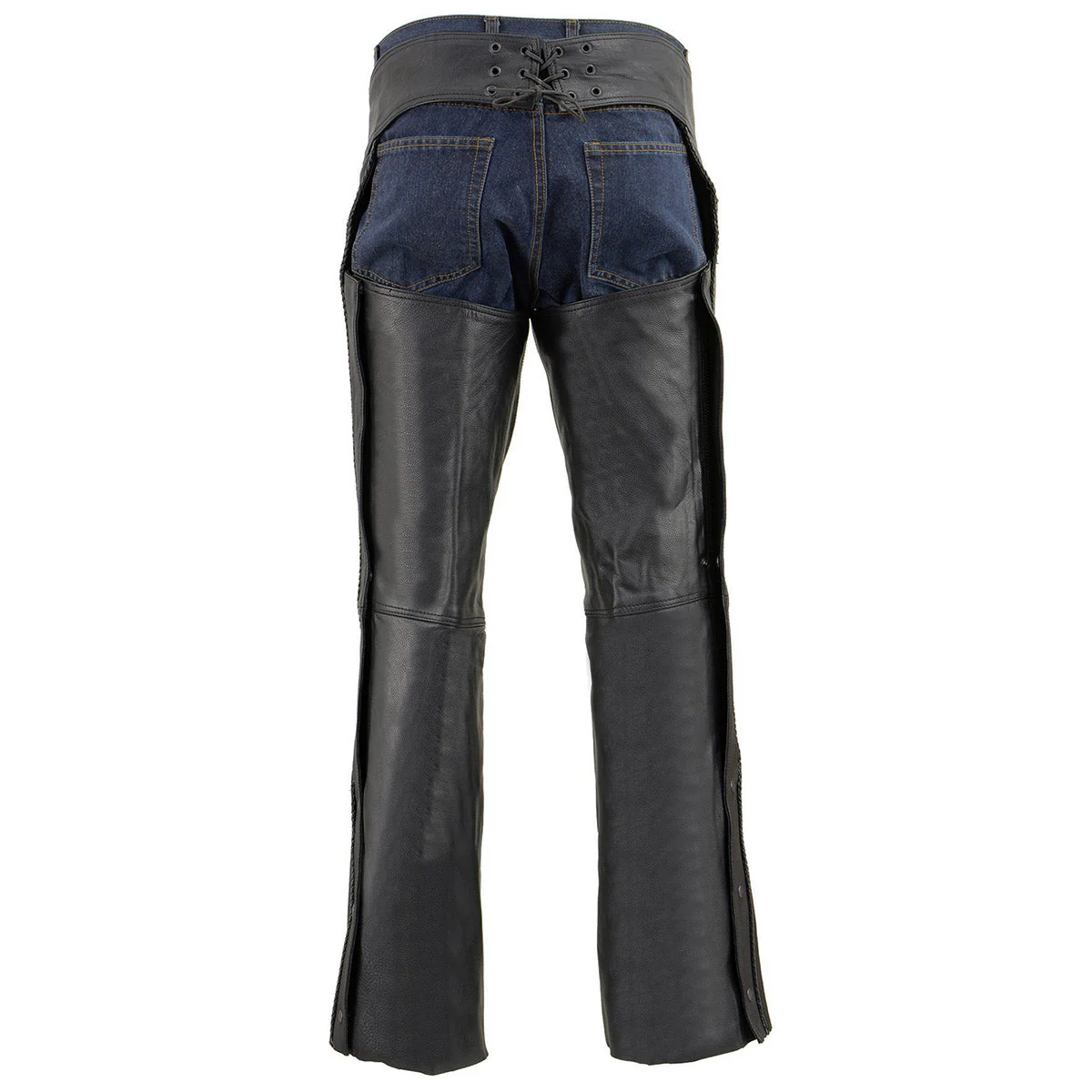 Milwaukee Leather Chaps for Men's Black Thin Braided Premium Leather Jean Style Pocket Motorcycle Chaps-ML1125 - Image 8