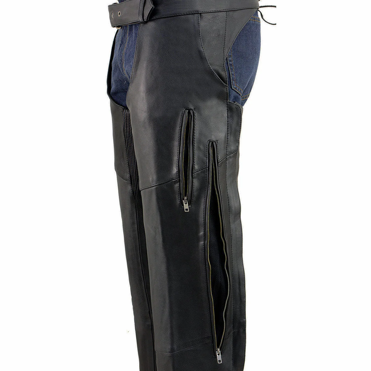 Milwaukee Leather Chaps for Men's Black Vented Premium Leather Motorcycle Chaps w/ Side Pocket-Stretch Thigh-ML1129 - Image 10