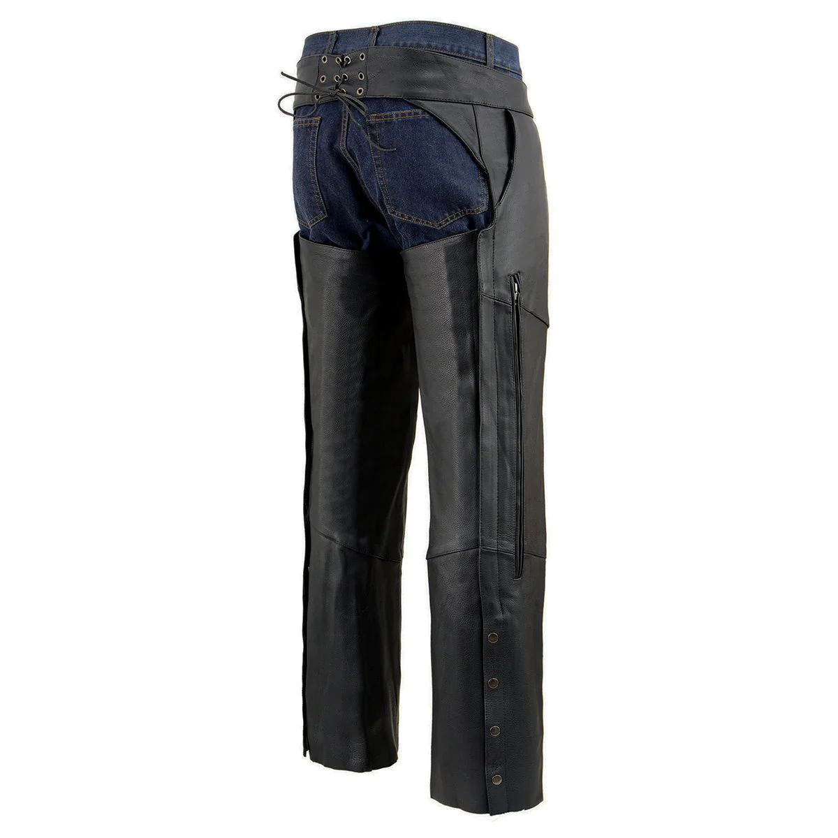 Milwaukee Leather Chaps for Men's Black Vented Premium Leather Motorcycle Chaps w/ Side Pocket-Stretch Thigh-ML1129 - Image 11