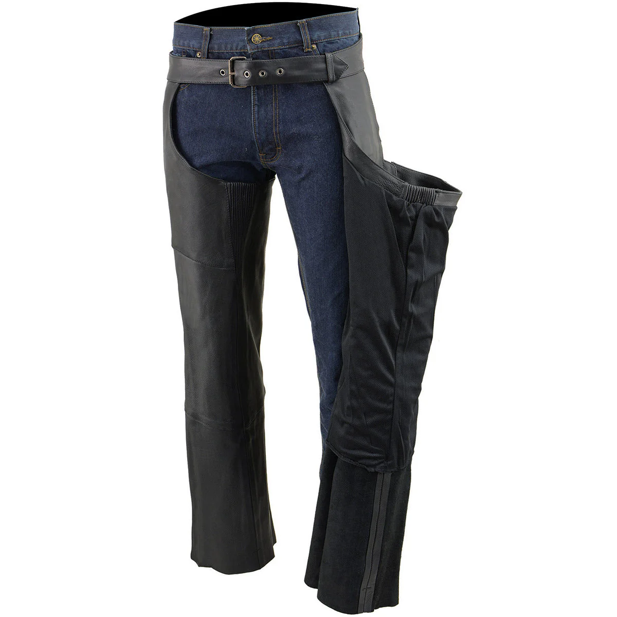 Milwaukee Leather Chaps for Men's Black Vented Premium Leather Motorcycle Chaps w/ Side Pocket-Stretch Thigh-ML1129 - Image 12
