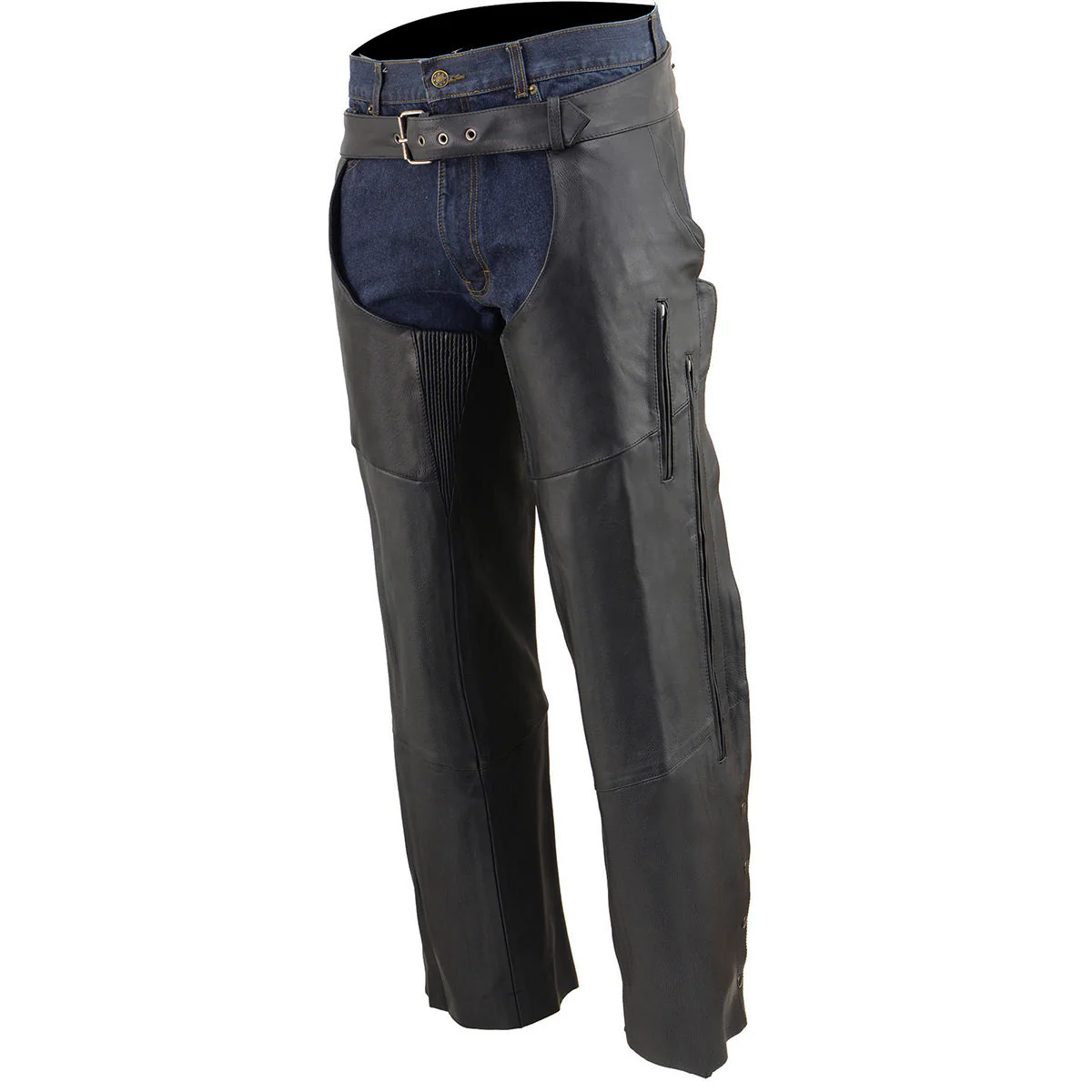 Milwaukee Leather Chaps for Men's Black Vented Premium Leather Motorcycle Chaps w/ Side Pocket-Stretch Thigh-ML1129 - Image 14