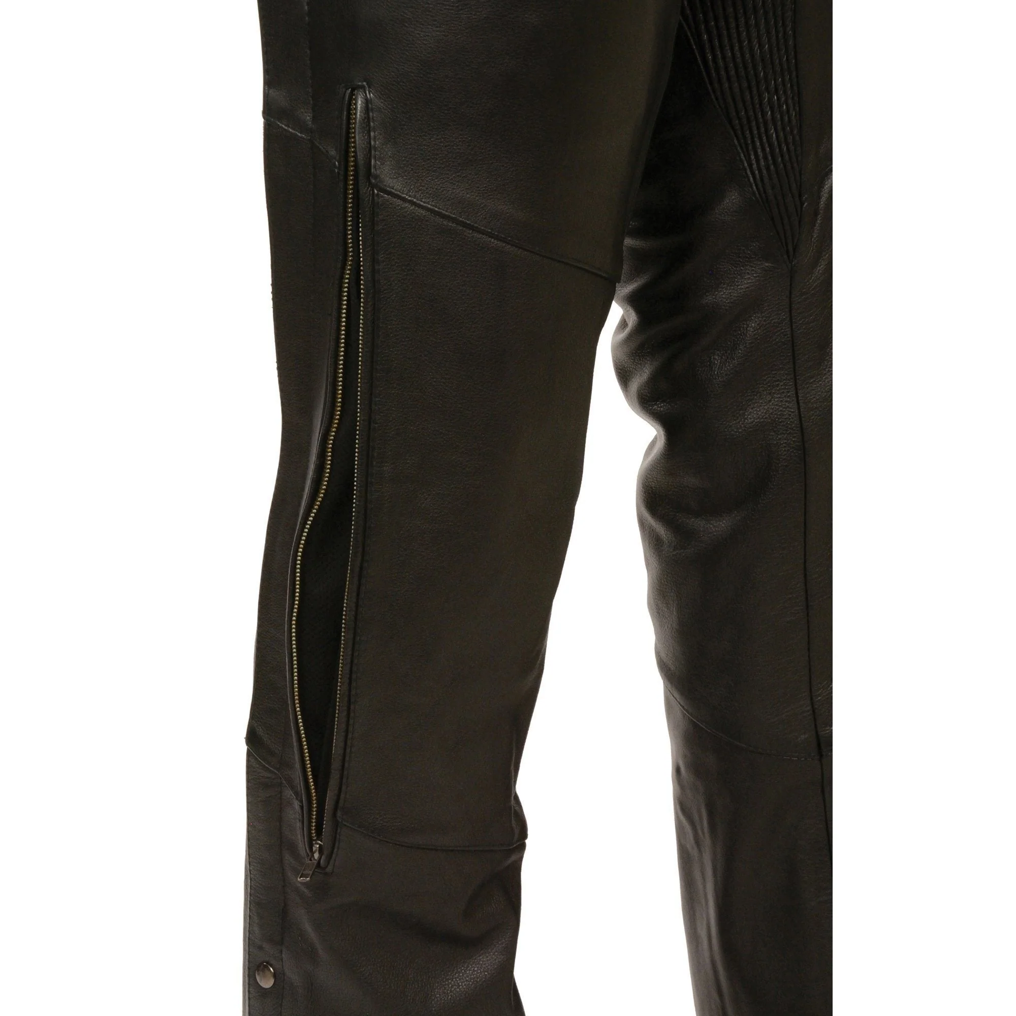 Milwaukee Leather Chaps for Men's Black Vented Premium Leather Motorcycle Chaps w/ Side Pocket-Stretch Thigh-ML1129 - Image 3