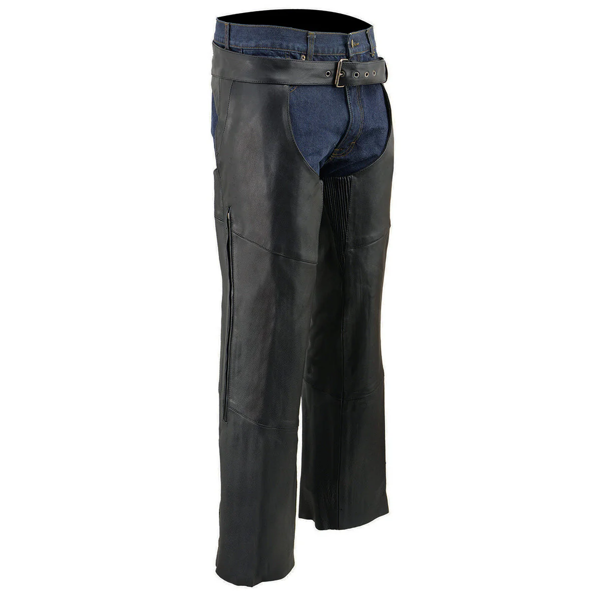 Milwaukee Leather Chaps for Men's Black Vented Premium Leather Motorcycle Chaps w/ Side Pocket-Stretch Thigh-ML1129 - Image 5