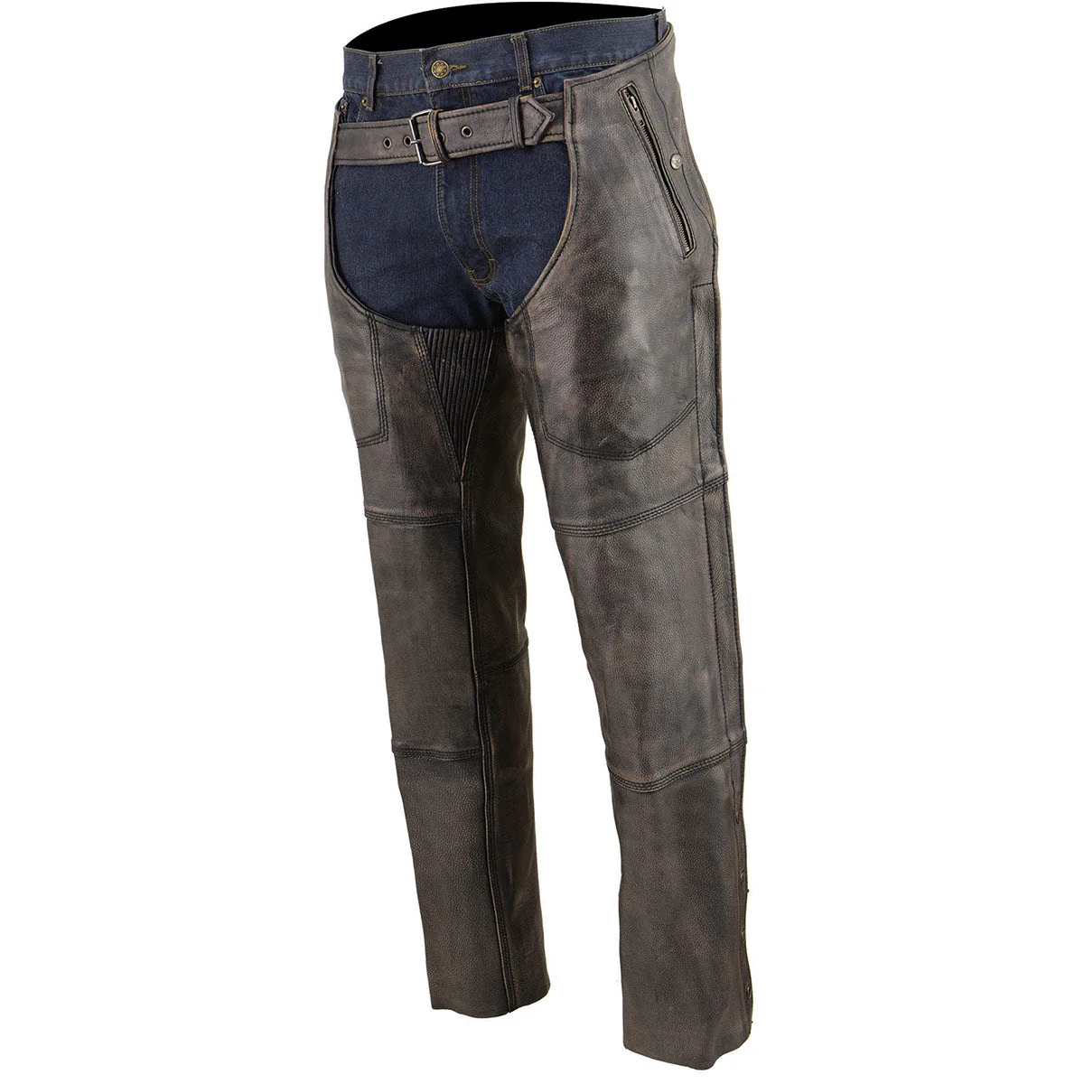 Milwaukee Leather Chaps for Men's Distressed Brown Leather Snap Out Thermal Lined 4-Pockets Motorcycle Chap MLM5500 - Image 10