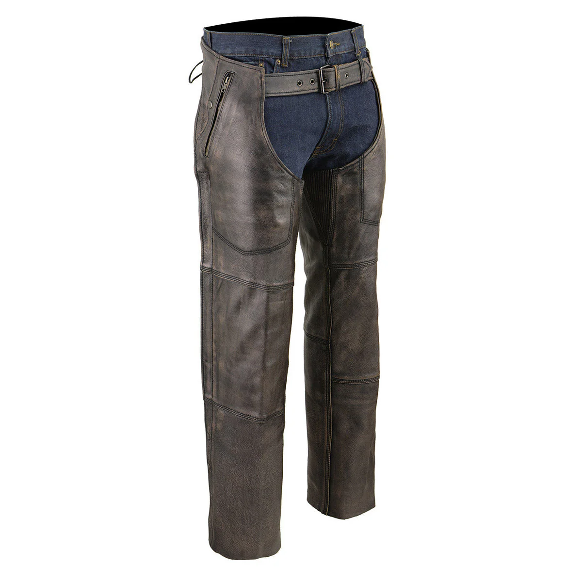Milwaukee Leather Chaps for Men's Distressed Brown Leather Snap Out Thermal Lined 4-Pockets Motorcycle Chap MLM5500 - Image 4