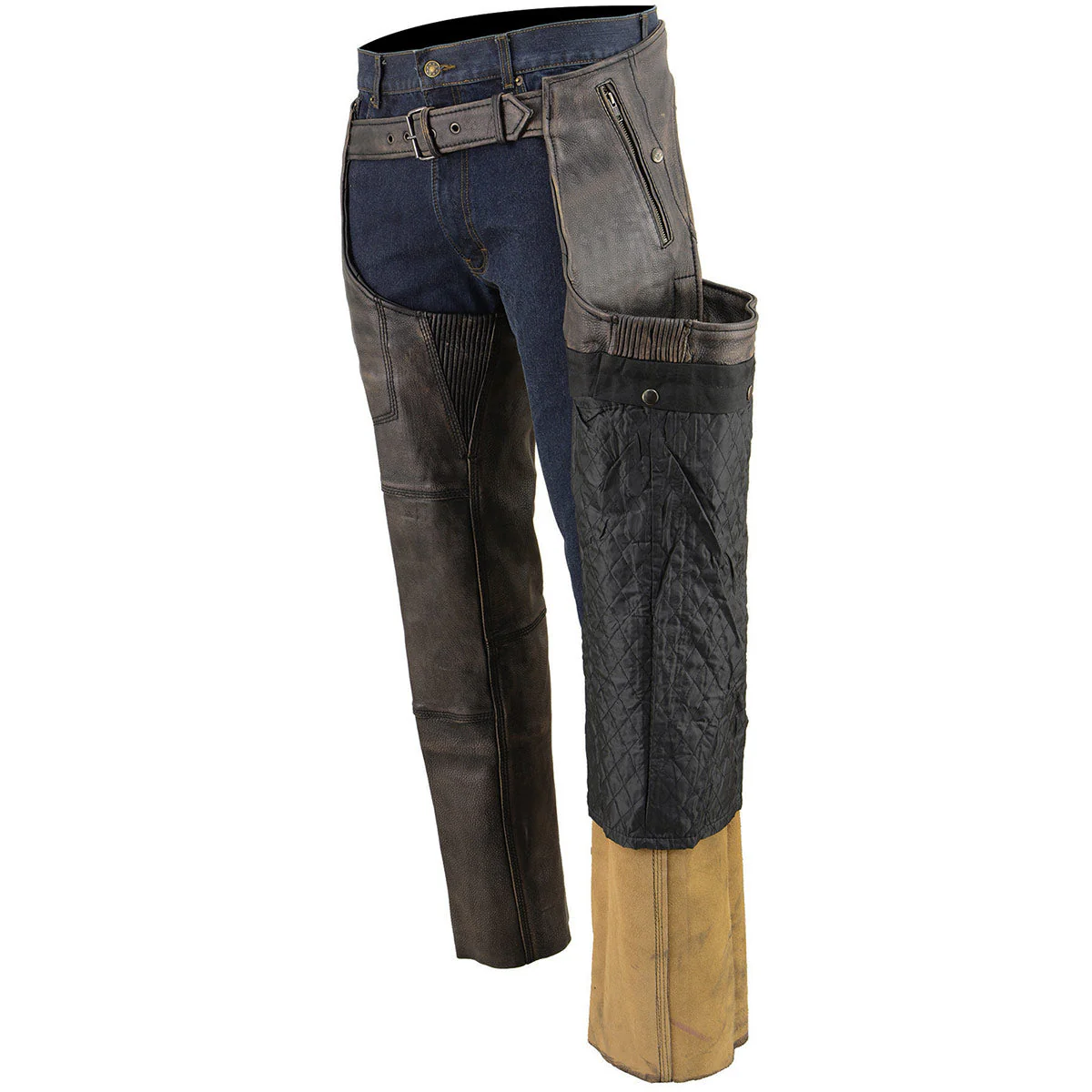 Milwaukee Leather Chaps for Men's Distressed Brown Leather Snap Out Thermal Lined 4-Pockets Motorcycle Chap MLM5500 - Image 7