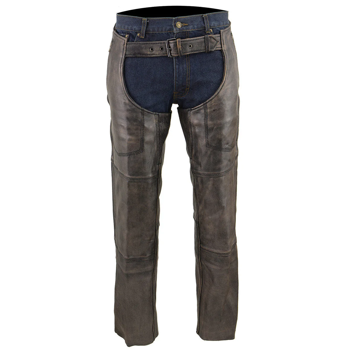 Milwaukee Leather Chaps for Men's Distressed Brown Leather Snap Out Thermal Lined 4-Pockets Motorcycle Chap MLM5500 - Image 8