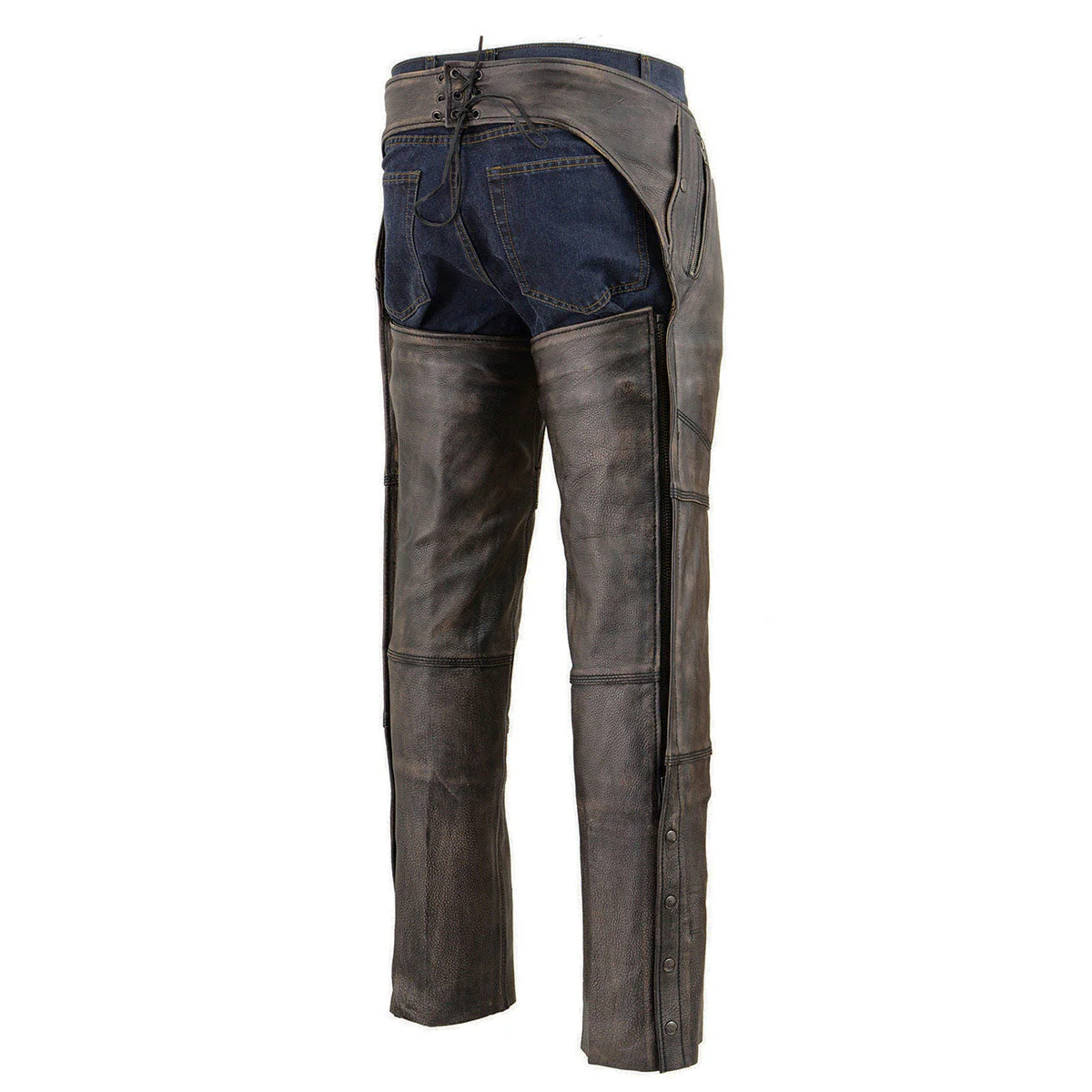Milwaukee Leather Chaps for Men's Distressed Brown Leather Snap Out Thermal Lined 4-Pockets Motorcycle Chap MLM5500 - Image 9