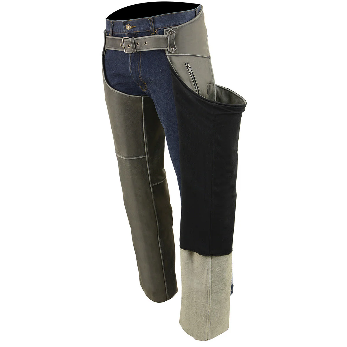 Milwaukee Leather Chaps for Men's Vintage Grey Slate Leather - Deep Zipped Thigh Pockets Motorcycle Chap - MLM5536 - Image 5