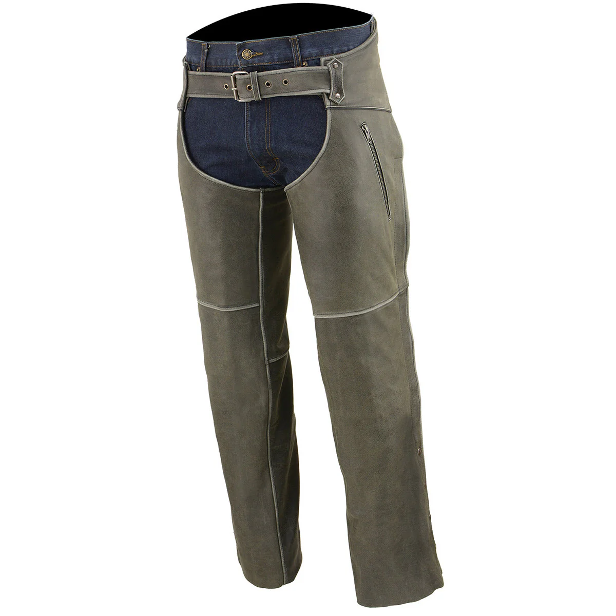 Milwaukee Leather Chaps for Men's Vintage Grey Slate Leather - Deep Zipped Thigh Pockets Motorcycle Chap - MLM5536 - Image 6