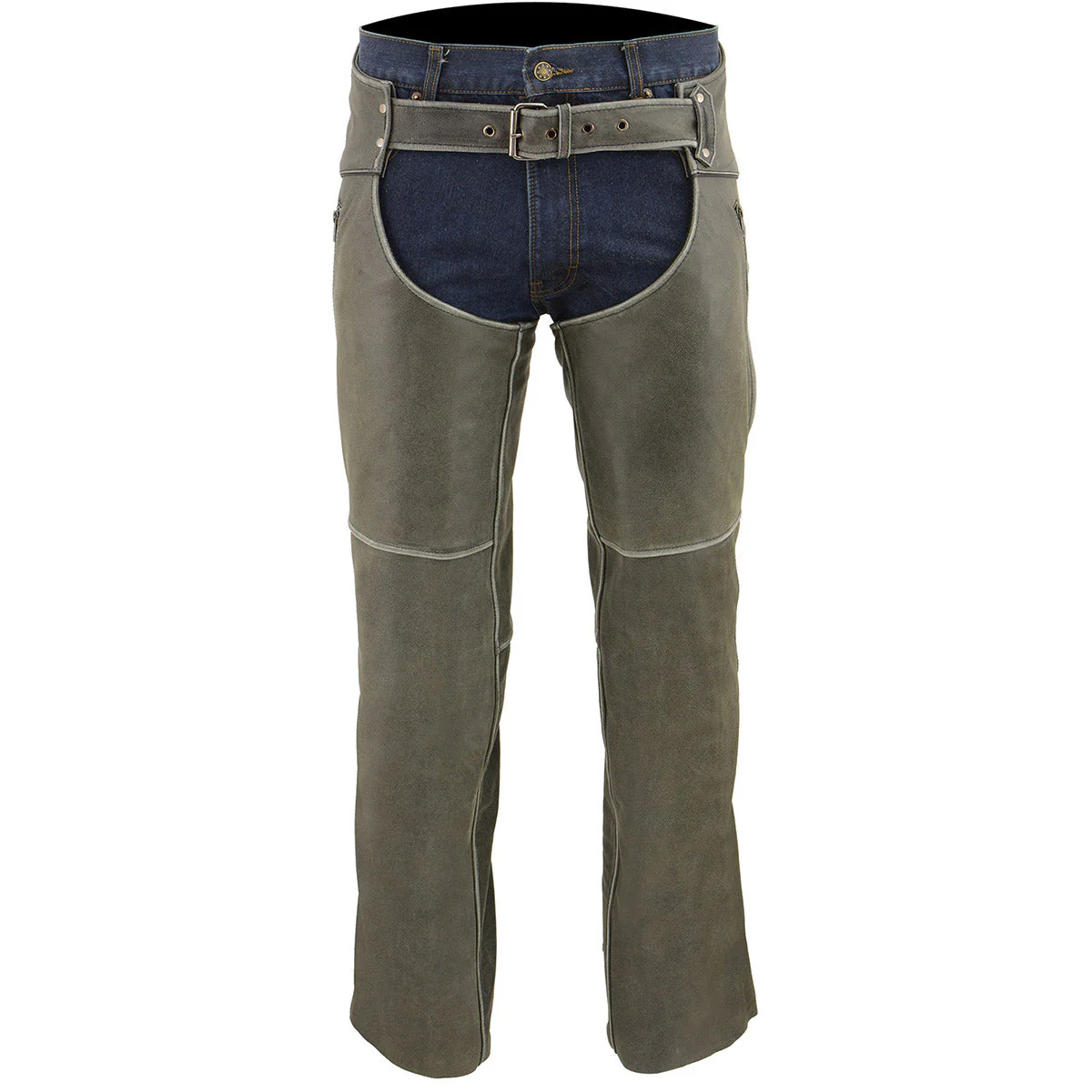 Milwaukee Leather Chaps for Men's Vintage Grey Slate Leather - Deep Zipped Thigh Pockets Motorcycle Chap - MLM5536 - Image 7