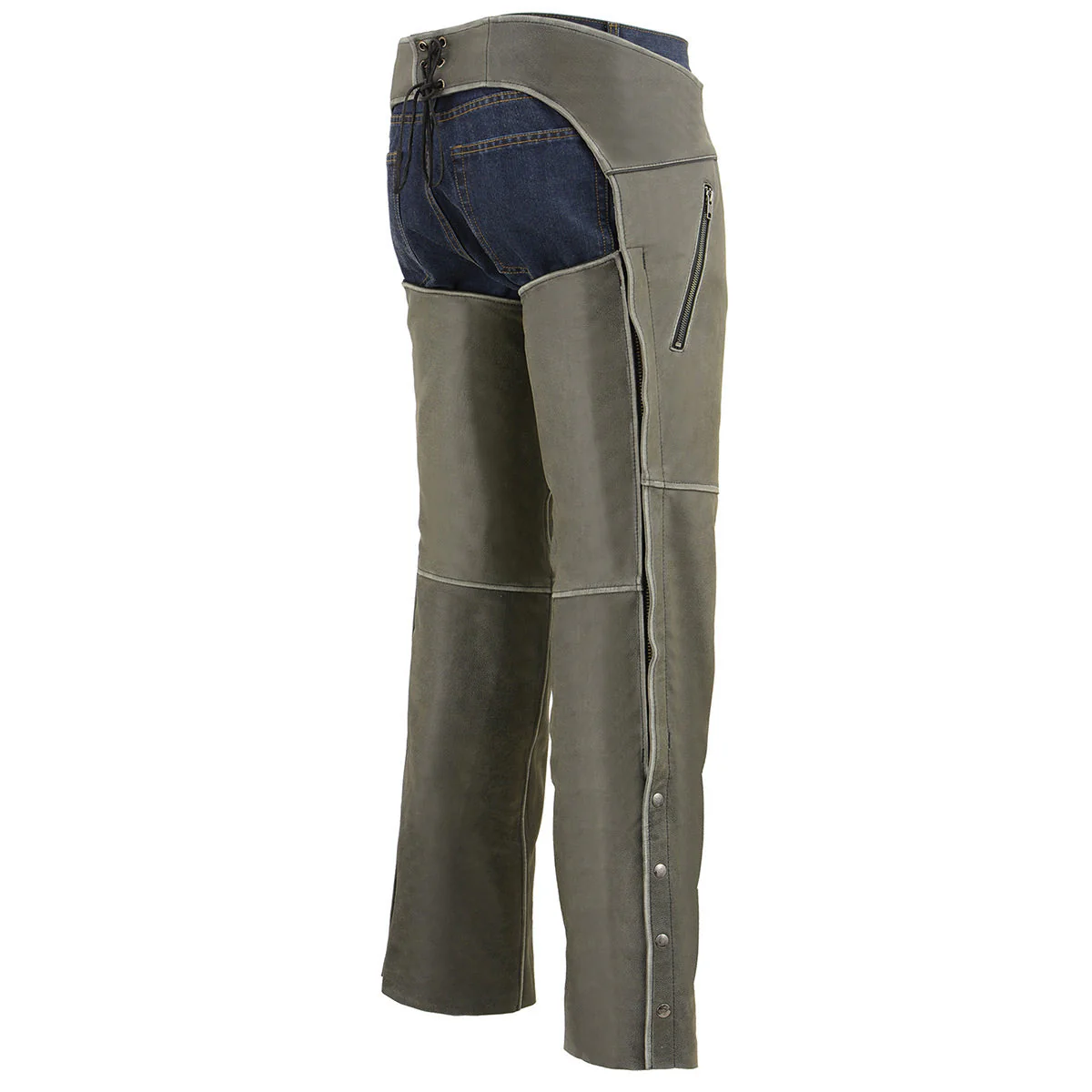 Milwaukee Leather Chaps for Men's Vintage Grey Slate Leather - Deep Zipped Thigh Pockets Motorcycle Chap - MLM5536 - Image 8