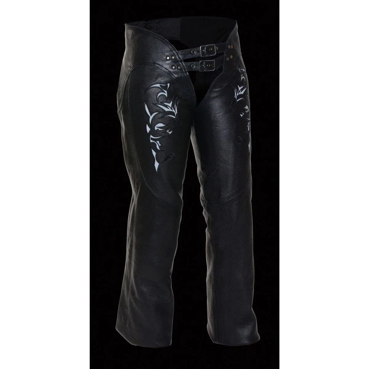 Milwaukee Leather Chaps for Women Black Low-Rise Waist- Double Buckle Reflective Embroidery Motorcycle Chap- ML1187 - Image 3