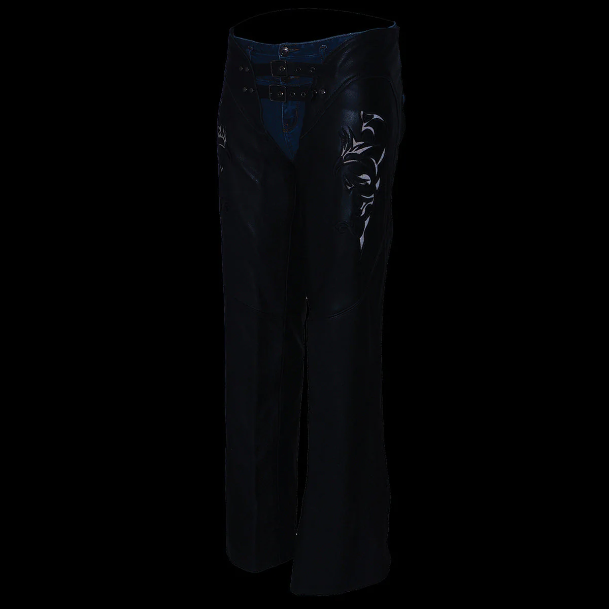Milwaukee Leather Chaps for Women Black Low-Rise Waist- Double Buckle Reflective Embroidery Motorcycle Chap- ML1187 - Image 7