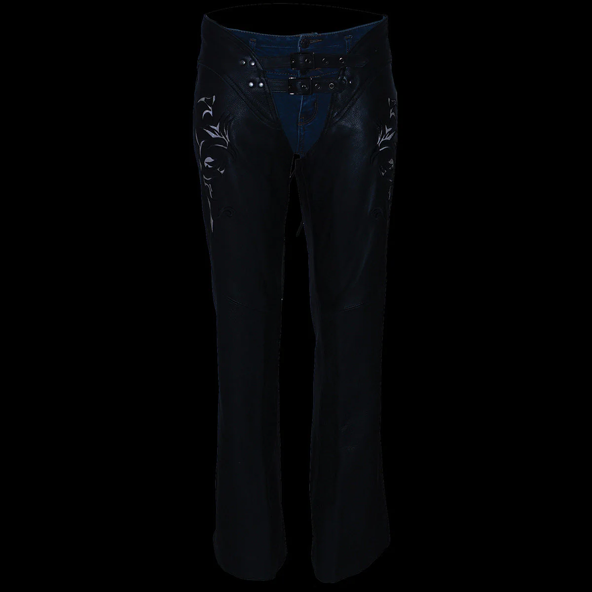 Milwaukee Leather Chaps for Women Black Low-Rise Waist- Double Buckle Reflective Embroidery Motorcycle Chap- ML1187 - Image 8