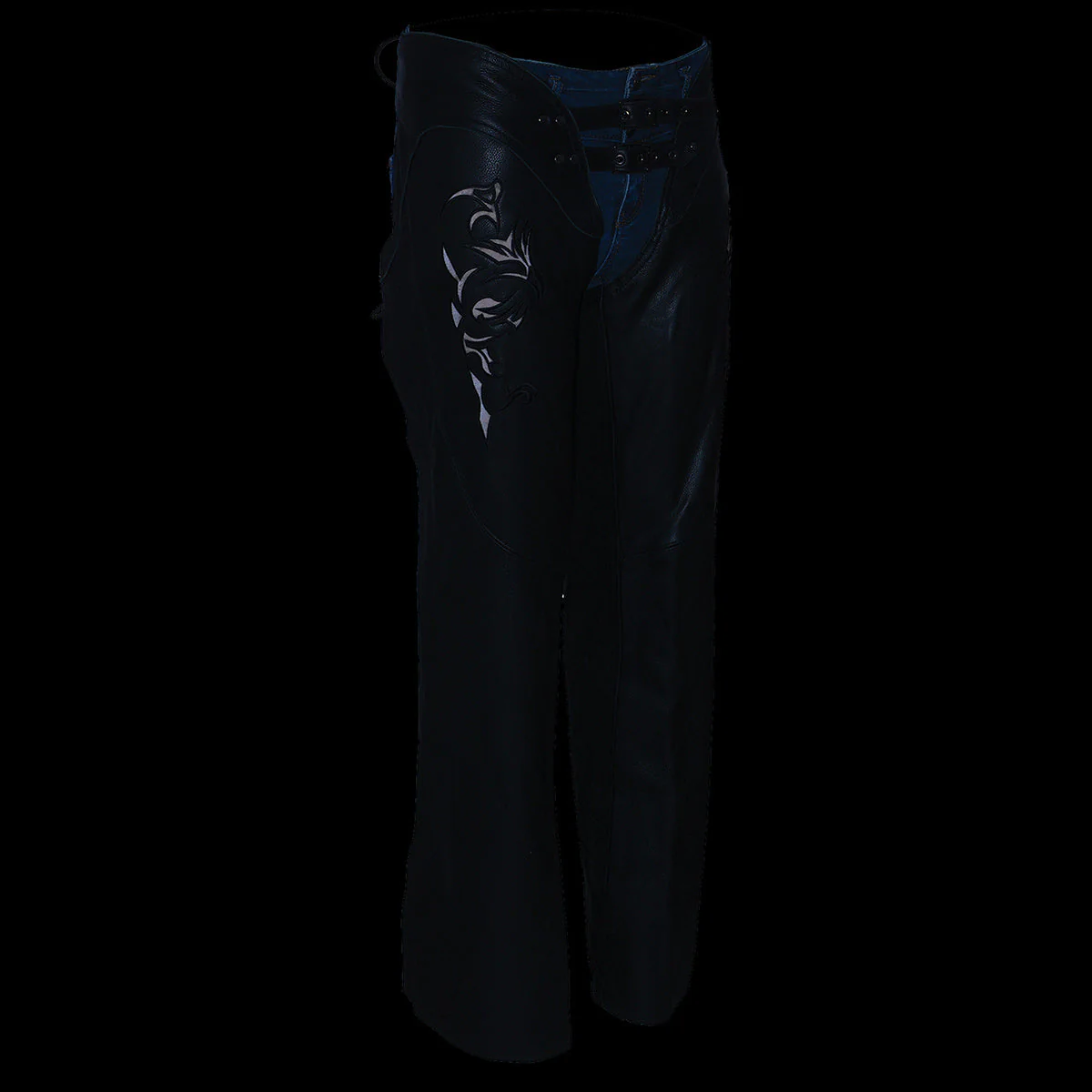 Milwaukee Leather Chaps for Women Black Low-Rise Waist- Double Buckle Reflective Embroidery Motorcycle Chap- ML1187 - Image 9