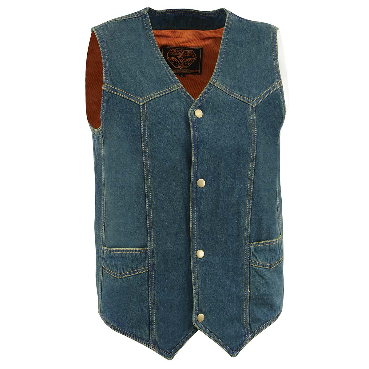 Milwaukee Leather DM1310 Men's Blue Denim Classic Snap Front Biker Vest - Image 4