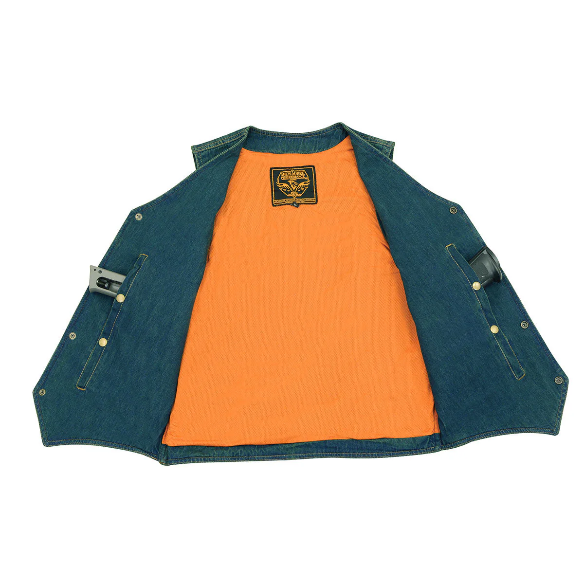 Milwaukee Leather DM1310 Men's Blue Denim Classic Snap Front Biker Vest - Image 7