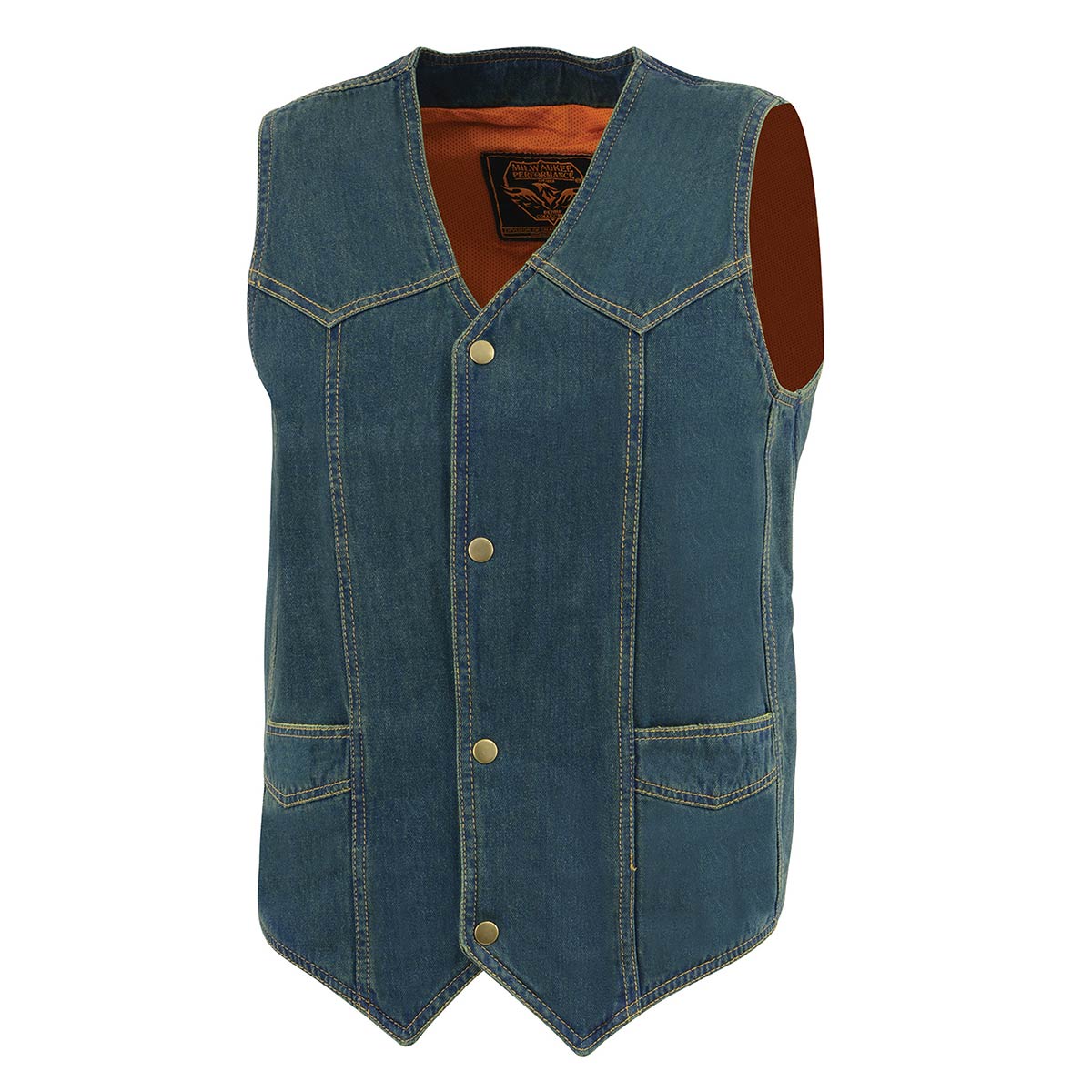 Milwaukee Leather DM1310 Men's Blue Denim Classic Snap Front Biker Vest - Image 8