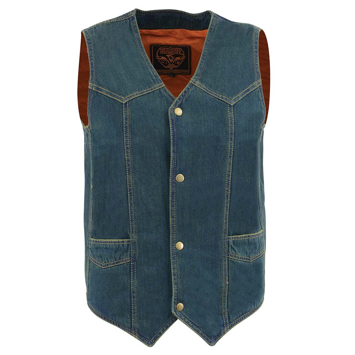 Milwaukee Leather DM1310 Men's Blue Denim Classic Snap Front Biker Vest - Image 9