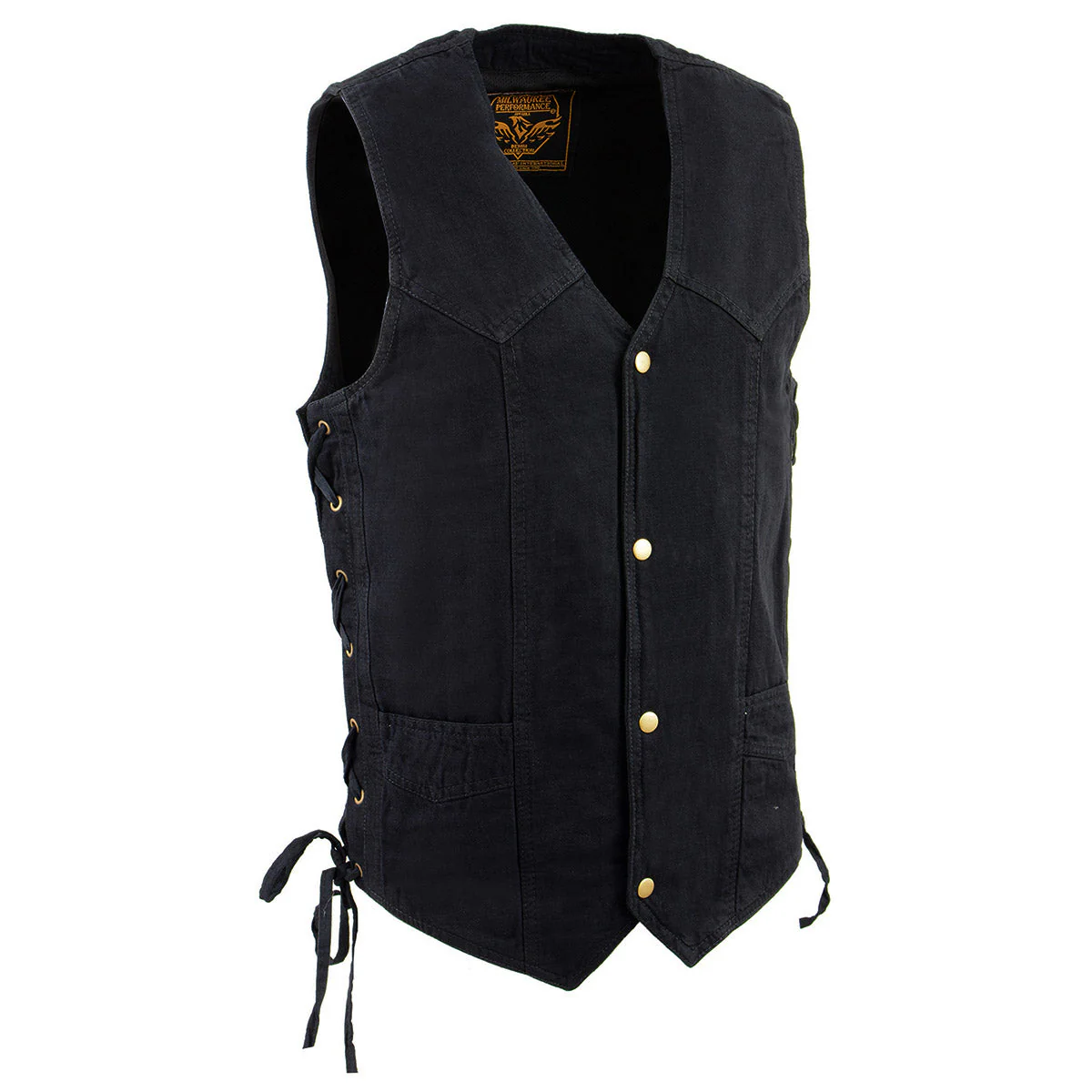 Milwaukee Leather DM1315 Men's Black Classic Denim Western Style Cowboy Biker Vest with Adjustable Side Laces - Image 4