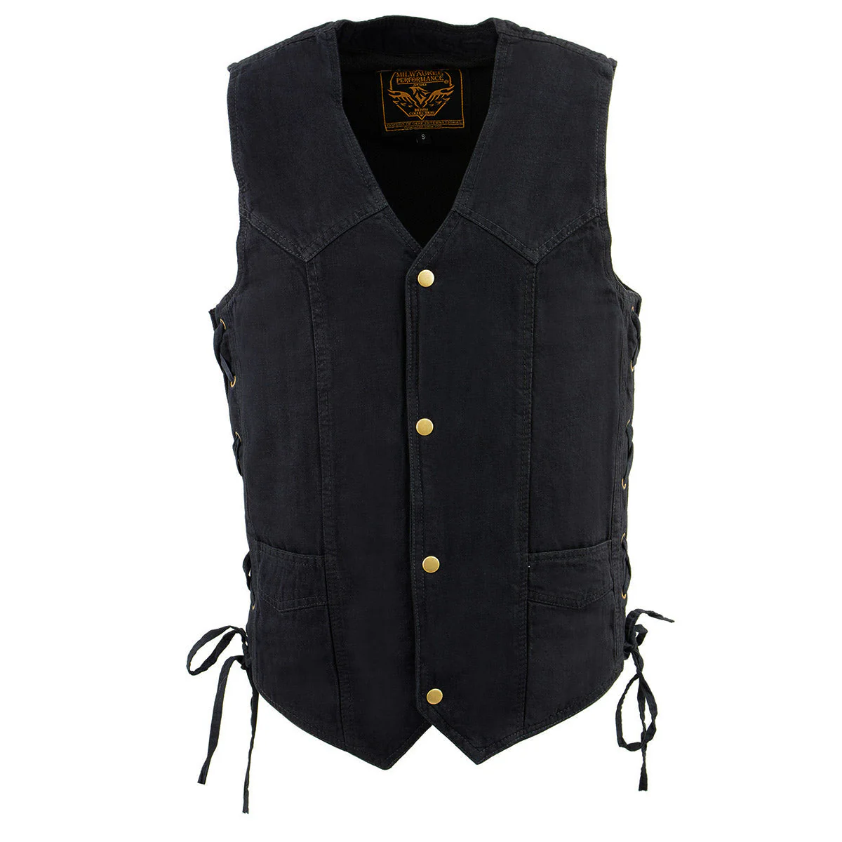 Milwaukee Leather DM1315 Men's Black Classic Denim Western Style Cowboy Biker Vest with Adjustable Side Laces - Image 9
