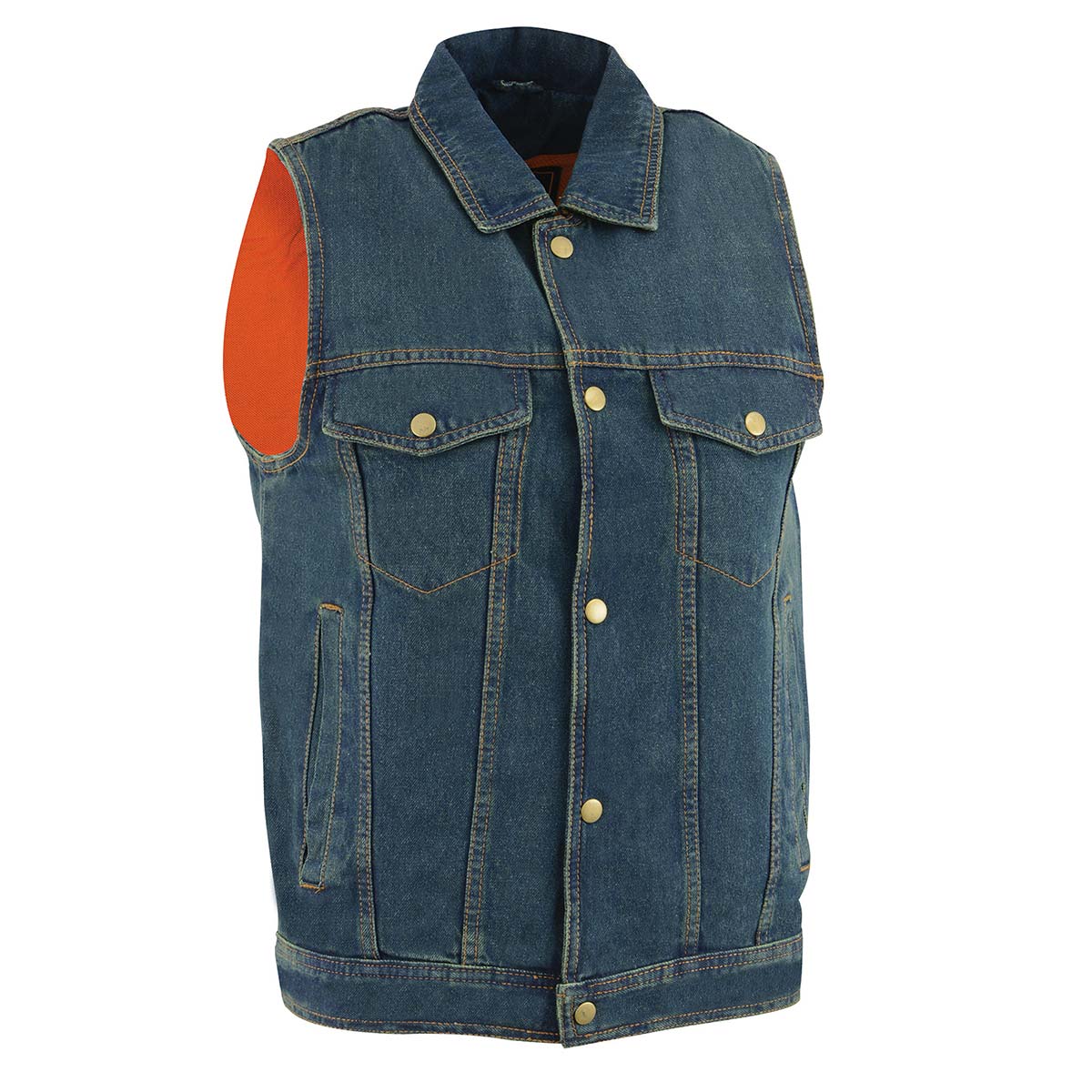Milwaukee Leather DM1331 Men's Blue Denim Motorcycle Biker Riders Vest w/ Shirt Style Collar - Image 4