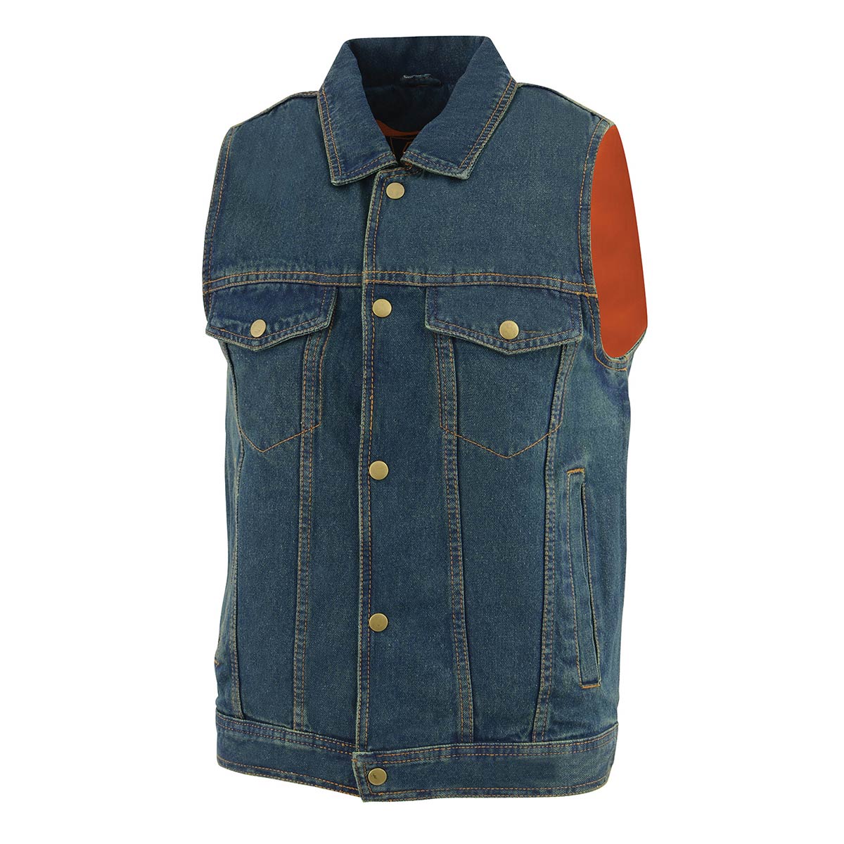 Milwaukee Leather DM1331 Men's Blue Denim Motorcycle Biker Riders Vest w/ Shirt Style Collar - Image 8