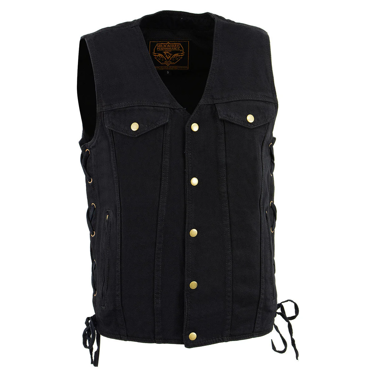 Milwaukee Leather DM1360 Men's Classic Black Denim Motorcycle Biker Riders Vest w/ Adjustable Side Laces - Image 4