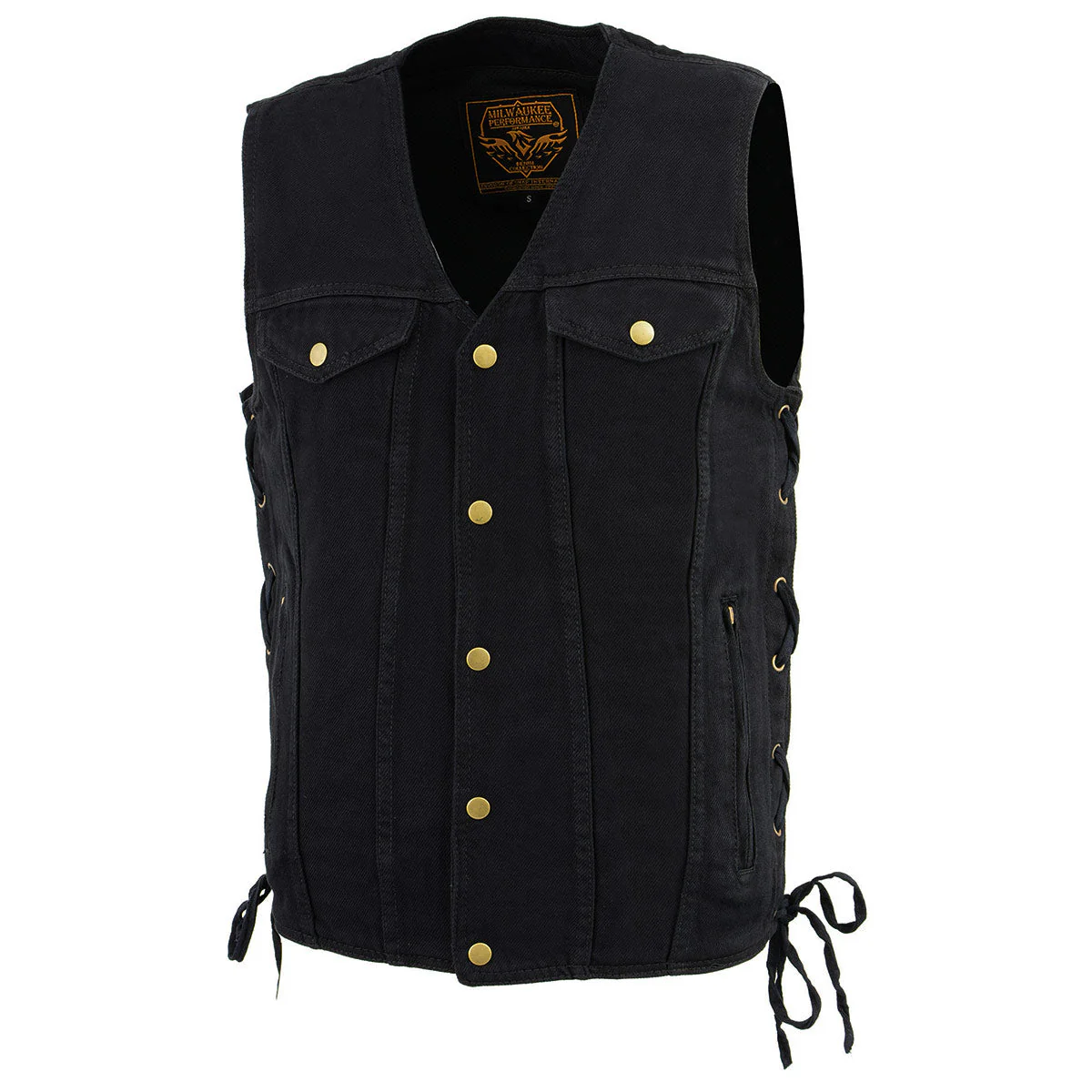 Milwaukee Leather DM1360 Men's Classic Black Denim Motorcycle Biker Riders Vest w/ Adjustable Side Laces - Image 8
