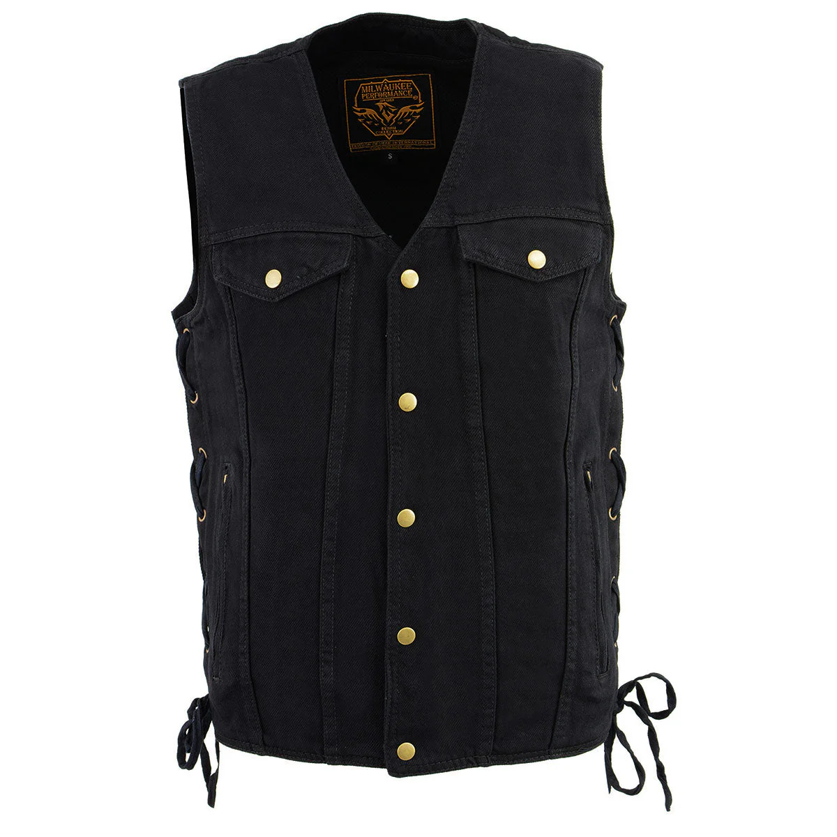 Milwaukee Leather DM1360 Men's Classic Black Denim Motorcycle Biker Riders Vest w/ Adjustable Side Laces - Image 9