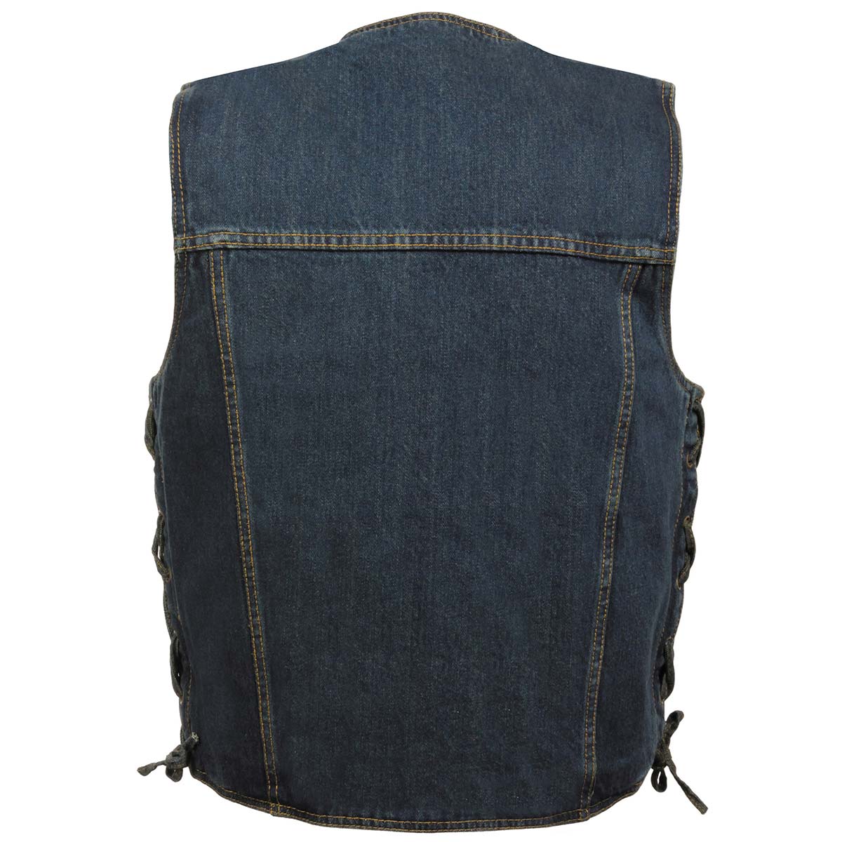 Milwaukee Leather DM1360 Men's Classic Blue Denim Motorcycle Biker Riders Vest w/ Adjustable Side Laces - Image 2