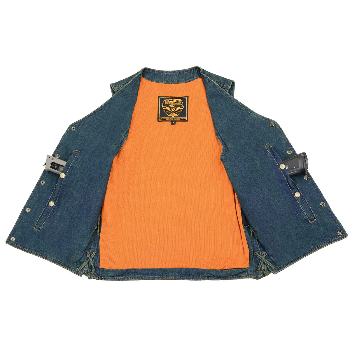 Milwaukee Leather DM1360 Men's Classic Blue Denim Motorcycle Biker Riders Vest w/ Adjustable Side Laces - Image 5